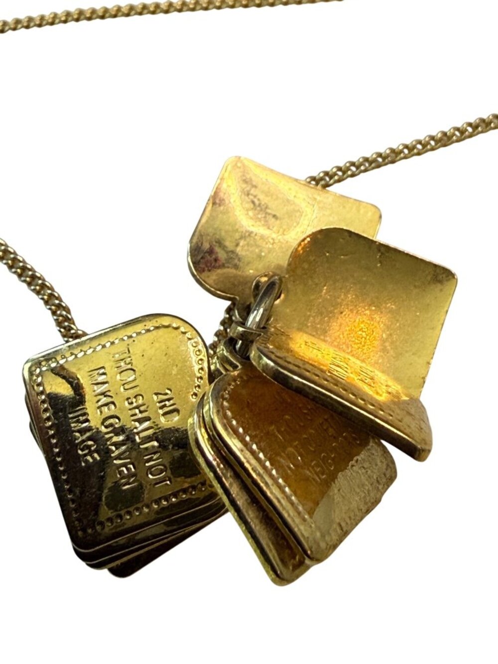 10 Commandments Gold-Tone Pendant Necklace With Scripture Tablets On Chain
